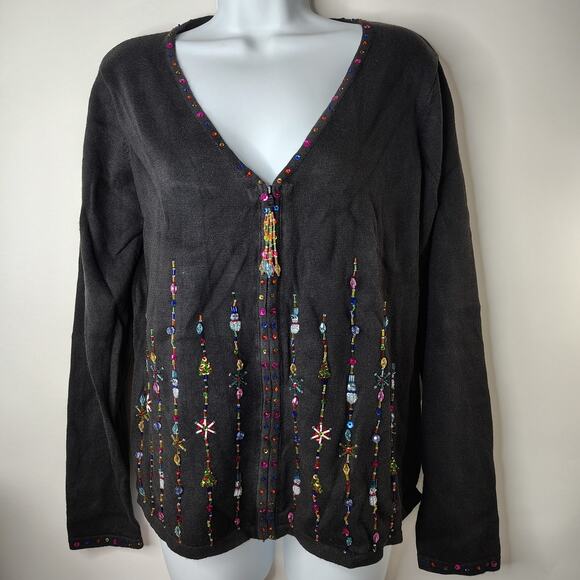Tiara International Christmas Collection Cardigan Sweater Womens Medium‎ Beaded - Picture 1 of 11